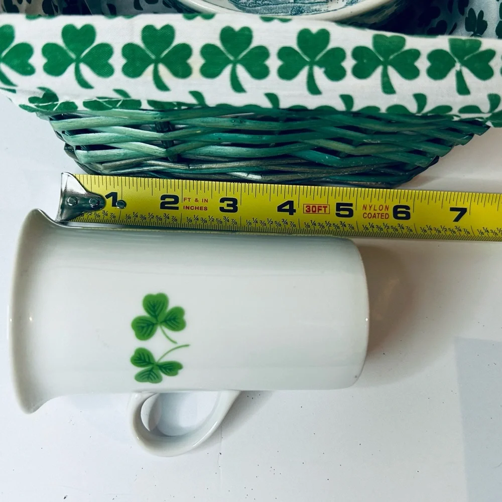 Vintage Irish Coffee set, porcelain transferware bowl, shamrock basket bundle